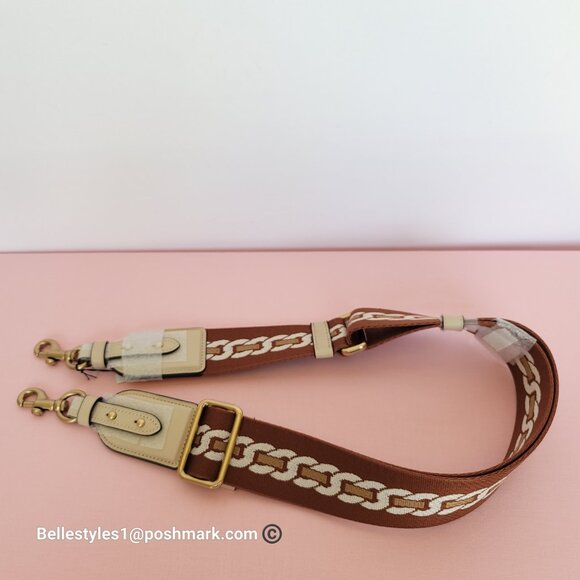 COACH Webbing Strap With Chain Stripe Print and Glovetanned Leather-Ivory multi⭐ - Picture 14 of 15